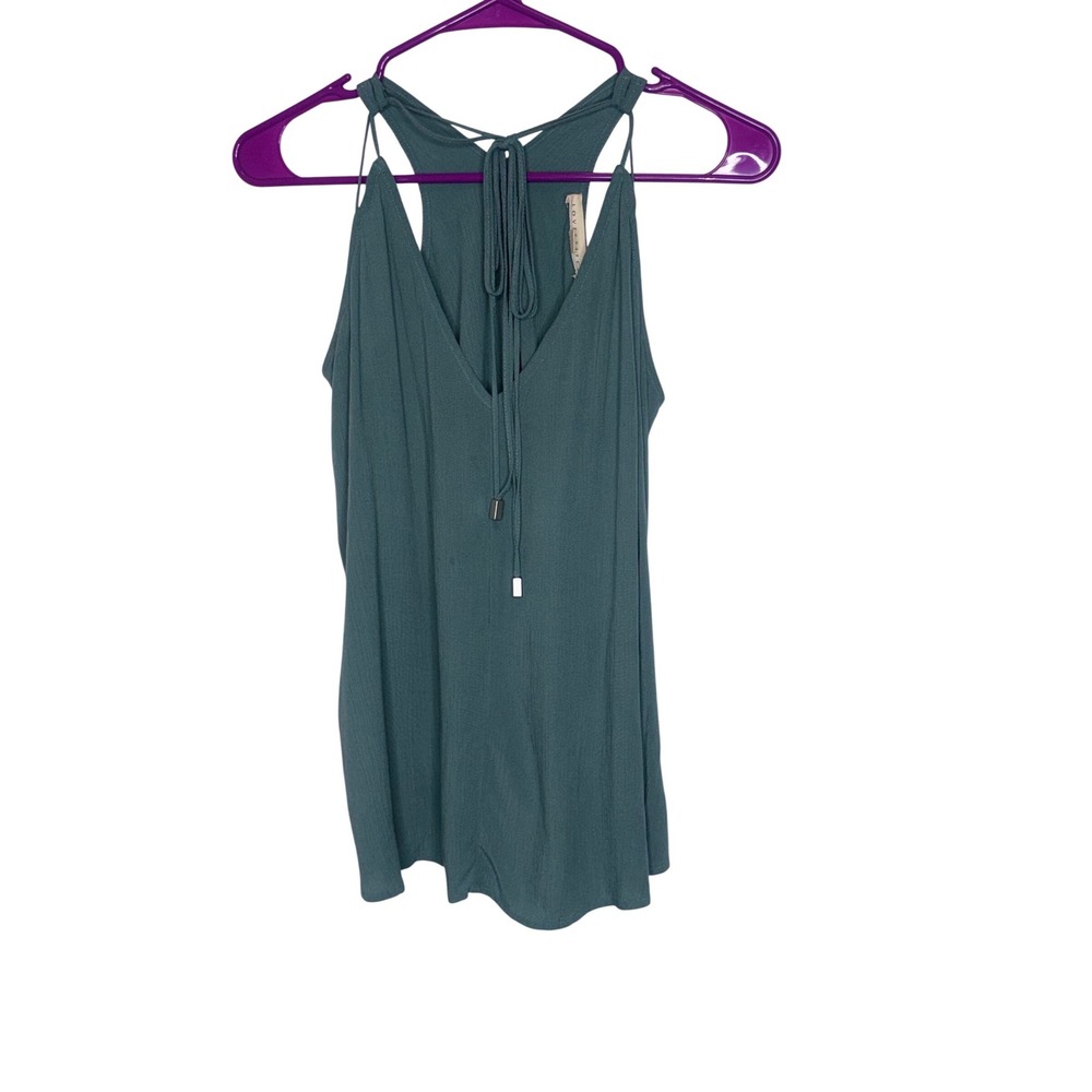 Lovestitch Tank Top Teal Blue Tie Front V-Neck Boho Cami Size M - Picture 2 of 6